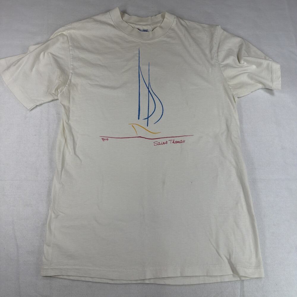 Vintage Hanes St Thomas Virgin Islands Sailboat Graphic T Shirt Made In USA M